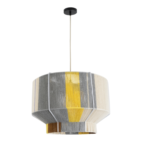 GloboStar® SALERNO 02290 Boho Κρεμαστό Φωτιστικό Πλέγμα Μονόφωτο 1 x E27 IP20 Πολύχρωμο Σχοινί - Μ50 x Π50 x Υ35cm