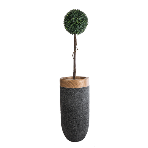 GloboStar® Artificial Garden BELLAGIO 20745 Επιδαπέδιο Πολυεστερικό Τσιμεντένιο Κασπώ Γλάστρα - Flower Pot Μαύρο με Καφέ Φ42 x Υ91cm