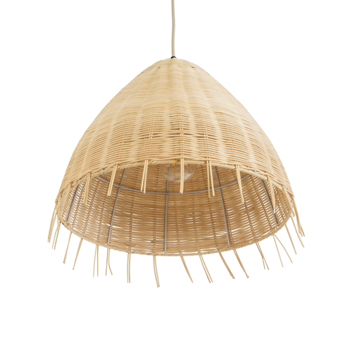 GloboStar® AQUATIC 01742 Boho Κρεμαστό Φωτιστικό Καμπάνα Μονόφωτο 1 x E27 IP20 Μπεζ Ξύλο - Μ40 x Π40 x Υ36cm