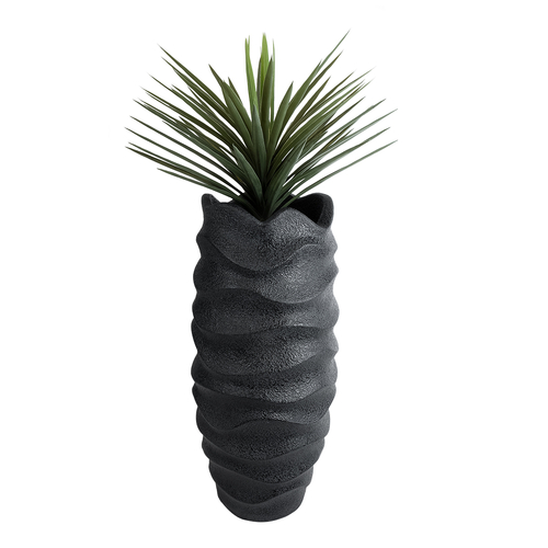 GloboStar® Artificial Garden MONREALE 20728 Επιδαπέδιο Πολυεστερικό Τσιμεντένιο Κασπώ Γλάστρα - Flower Pot Μαύρο Φ50 x Υ110cm