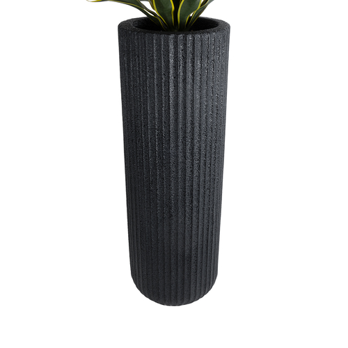 GloboStar® Artificial Garden MATERA 20733 Επιδαπέδιο Πολυεστερικό Τσιμεντένιο Κασπώ Γλάστρα - Flower Pot Μαύρο Φ42 x Υ120cm