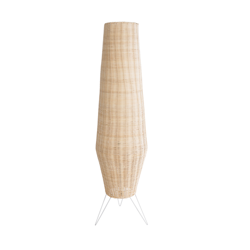 GloboStar® BOLSON 02013 Boho Επιδαπέδιο Φωτιστικό Μονόφωτο 1 x E27 IP20 Μπεζ Ξύλο με Λευκό Μέταλλο - Μ30 x Π30 x Υ120cm