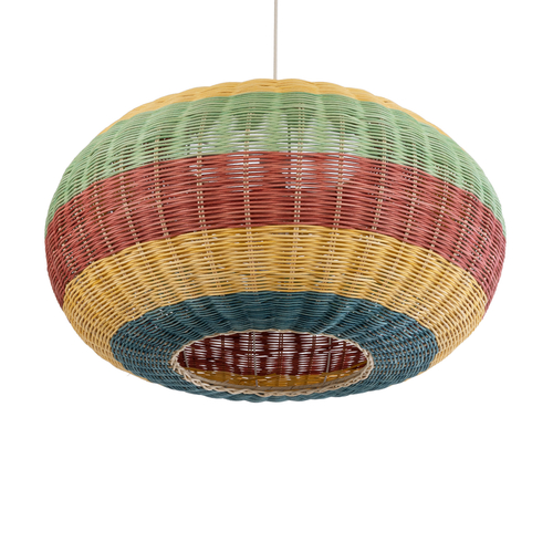 GloboStar® CABALLEROS 02056 Boho Κρεμαστό Φωτιστικό Πλέγμα Μονόφωτο 1 x E27 IP20 Πολύχρωμο Ξύλο - Μ70 x Π70 x Υ36cm