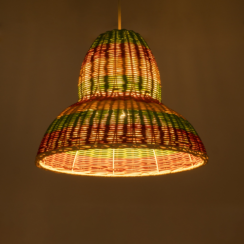 GloboStar® CABALLEROS 02057 Boho Κρεμαστό Φωτιστικό Καμπάνα Μονόφωτο 1 x E27 IP20 Πολύχρωμο Ξύλο - Μ40 x Π40 x Υ30cm