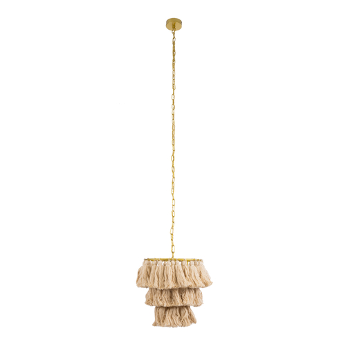 GloboStar® MISSOULA 02084 Boho Κρεμαστό Φωτιστικό Σχοινί Μονόφωτο 1 x E27 IP20 Μπεζ Ύφασμα με Χρυσό Μέταλλο - Μ30 x Π30 x Υ40cm