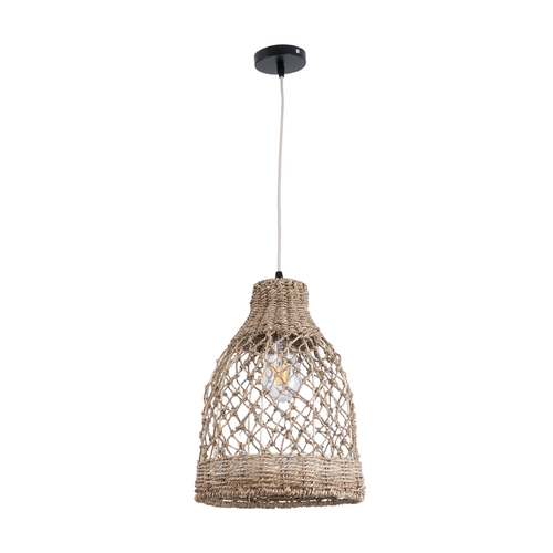 GloboStar® ECUADOR 02118 Boho Κρεμαστό Φωτιστικό Πλέγμα Μονόφωτο 1 x E27 IP20 Μπεζ Rattan - Μ25 x Π25 x Υ35cm