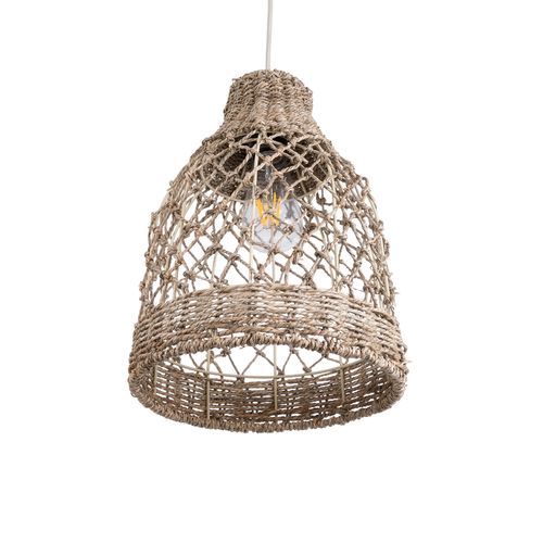 GloboStar® ECUADOR 02118 Boho Κρεμαστό Φωτιστικό Πλέγμα Μονόφωτο 1 x E27 IP20 Μπεζ Rattan - Μ25 x Π25 x Υ35cm