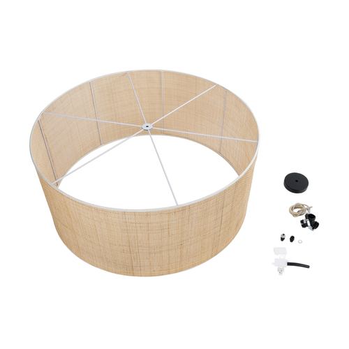 GloboStar® YOTTO 01823 Boho Κρεμαστό Φωτιστικό Καπέλο Τρίφωτο 3 x E27 IP20 Μπεζ Ξύλο - Μ90 x Π90 x Υ40cm