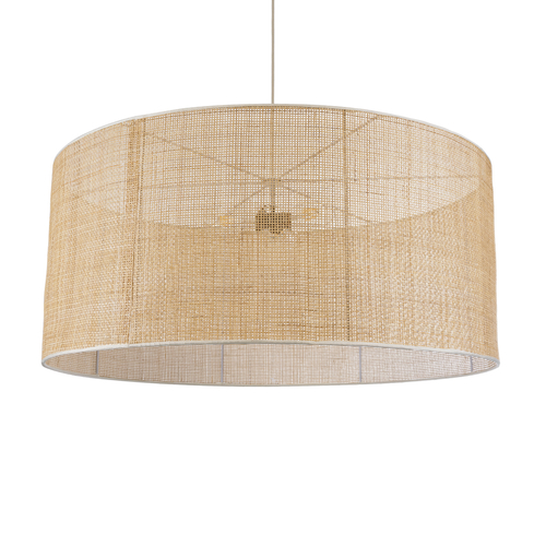 GloboStar® YOTTO 01823 Boho Κρεμαστό Φωτιστικό Καπέλο Τρίφωτο 3 x E27 IP20 Μπεζ Ξύλο - Μ90 x Π90 x Υ40cm