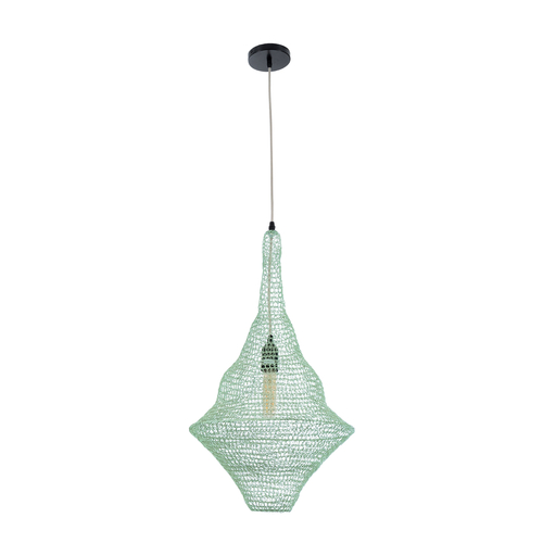 GloboStar® KENTUCKY 01873 Vintage Κρεμαστό Φωτιστικό Πλέγμα Μονόφωτο 1 x E27 IP20 Τιρκουάζ Μέταλλο - Μ35 x Π35 x Υ60cm