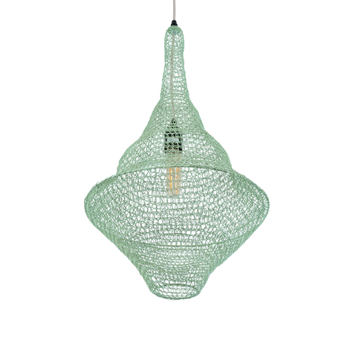 GloboStar® KENTUCKY 01873 Vintage Κρεμαστό Φωτιστικό Πλέγμα Μονόφωτο 1 x E27 IP20 Τιρκουάζ Μέταλλο - Μ35 x Π35 x Υ60cm