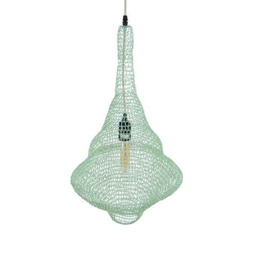 GloboStar® KENTUCKY 01873 Vintage Κρεμαστό Φωτιστικό Πλέγμα Μονόφωτο 1 x E27 IP20 Τιρκουάζ Μέταλλο - Μ35 x Π35 x Υ60cm