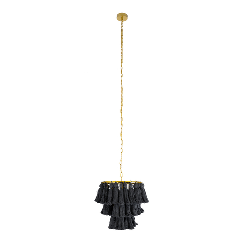 GloboStar® MISSOULA 02087 Boho Κρεμαστό Φωτιστικό Σχοινί Μονόφωτο 1 x E27 IP20 Μαύρο Ύφασμα με Χρυσό Μέταλλο - Μ30 x Π30 x Υ40cm