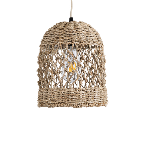 GloboStar® ECUADOR 02121 Boho Κρεμαστό Φωτιστικό Πλέγμα Μονόφωτο 1 x E27 IP20 Μπεζ Rattan - Μ20 x Π20 x Υ25cm