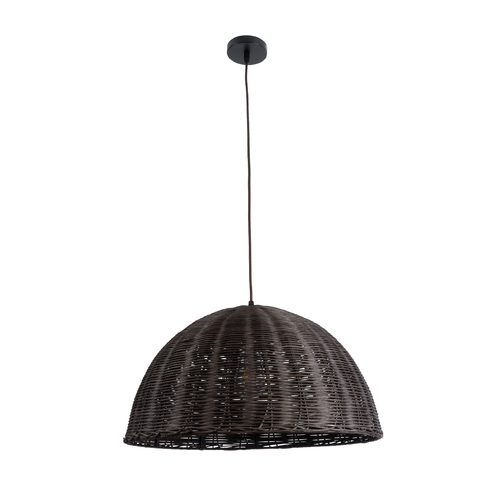 GloboStar® MONTANA 02381 Boho Κρεμαστό Φωτιστικό Καμπάνα Μονόφωτο 1 x E27 IP20 Καφέ Ξύλο - Μ50 x Π50 x Υ25cm