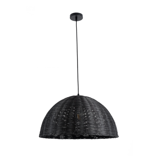 GloboStar® MONTANA 02383 Boho Κρεμαστό Φωτιστικό Καμπάνα Μονόφωτο 1 x E27 IP20 Μαύρο Ξύλο - Μ50 x Π50 x Υ25cm