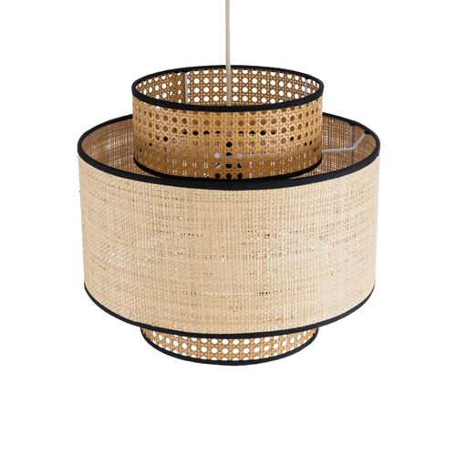 GloboStar® BRAVADO 02386 Boho Κρεμαστό Φωτιστικό Πλέγμα Μονόφωτο 1 x E27 IP20 Καφέ & Μπεζ Ξύλο - Μ40 x Π40 x Υ35cm