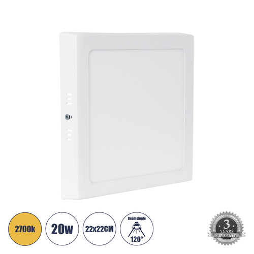 GloboStar® 60205 Εξωτερικό LED Panel 22x22cm 20W 2060lm 120° AC 220-240V IP20 Μ22 x Π22 x Υ3cm Θερμό Λευκό 2700K - 3 Χρόνια Εγγύηση