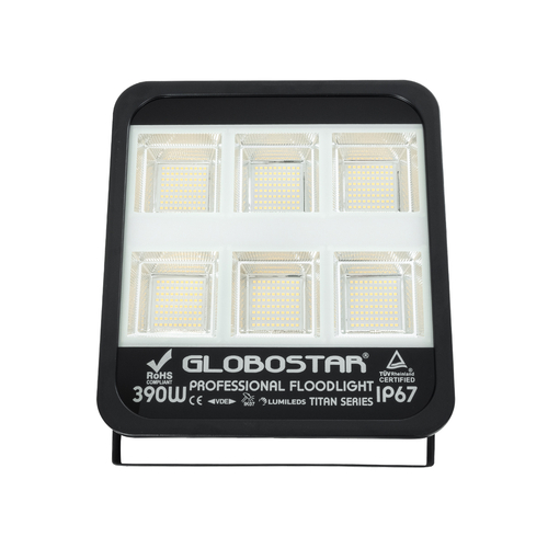 GloboStar® TITAN 61435 Επαγγελματικός Προβολέας για Γήπεδα Tennis & Ποδοσφαίρου 5x5 LED 390W 48750lm 60°x90° FishEye AC 220-240V - Αδιάβροχος IP67 - Μ32 x Π8 x Υ35cm - Μαύρο - Φυσικό Λευκό 5000K - LUMILEDS Chips - TÜV Rheinland Certified - 5 Χρόνια Εγγύηση