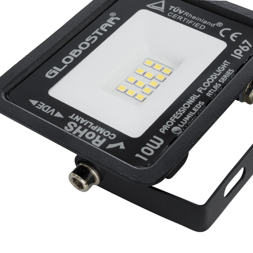 GloboStar® ATLAS 61516 Επαγγελματικός Προβολέας LED 10W 1200lm 120° AC 220-240V - Αδιάβροχος IP67 - Μ10 x Π2 x Υ8cm - Μαύρο - Φυσικό Λευκό 4500K - LUMILEDS Chips - TÜV Rheinland Certified - 5 Χρόνια Εγγύηση