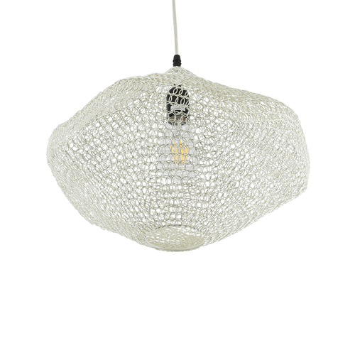 GloboStar® KENTUCKY 01862 Vintage Κρεμαστό Φωτιστικό Πλέγμα Μονόφωτο 1 x E27 IP20 Μπεζ Μέταλλο - Μ40 x Π40 x Υ30cm