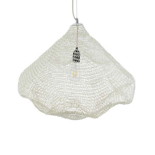 GloboStar® KENTUCKY 01865 Vintage Κρεμαστό Φωτιστικό Πλέγμα Μονόφωτο 1 x E27 IP20 Μπεζ Μέταλλο - Μ60 x Π60 x Υ50cm