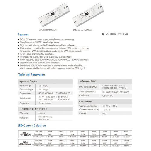 GloboStar® 73146 D4C-L SKYDANCE DC DMX512 Constant Current & RDM Decoder 4 Καναλιών DC 12-48V 4 x 1A 54W - Max 4A 216W - IP20  Μ17 x Π5 x Υ2.5cm - 5 Χρόνια Εγγύηση
