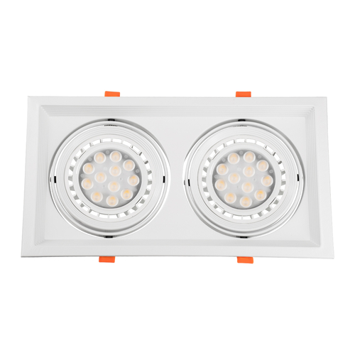 GloboStar® VITA 77854 Χωνευτό Κινούμενο Διπλό Τετράγωνο Σποτ Οροφής για Λάμπα AR111 - IP20 - Χυτό Αλουμίνιο - M33.5 x Π17.5 x Y5.5cm - Λευκό - 5 Χρόνια Εγγύηση