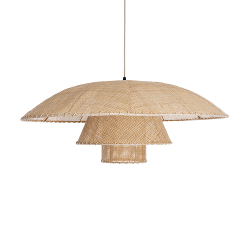 GloboStar® ZORA 02139 Boho Κρεμαστό Φωτιστικό Καμπάνα Μονόφωτο 1 x E27 IP20 Μπεζ Ύφασμα - Μ80 x Π80 x Υ32cm