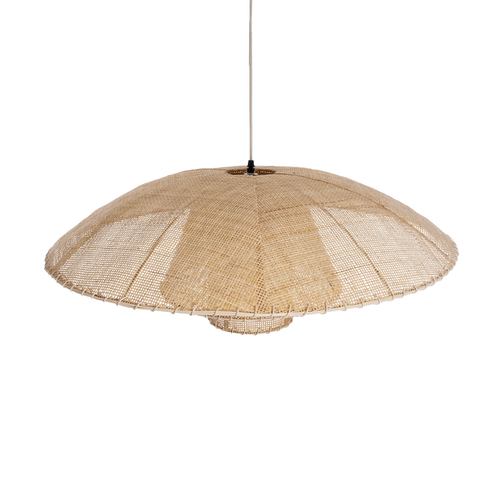 GloboStar® ZORA 02139 Boho Κρεμαστό Φωτιστικό Καμπάνα Μονόφωτο 1 x E27 IP20 Μπεζ Ύφασμα - Μ80 x Π80 x Υ32cm