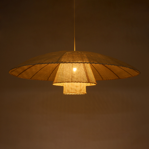 GloboStar® ZORA 02140 Boho Κρεμαστό Φωτιστικό Καμπάνα Μονόφωτο 1 x E27 IP20 Μπεζ Ύφασμα - Μ120 x Π120 x Υ40cm
