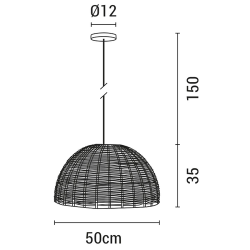 ΦΩΤΙΣΤΙΚΟ ΚΡΕΜΑΣΤΟ ΜΟΝΟΦΩΤΟ Ε27 MAX 60W D500X350 RATTAN ΜΑΥΡΟ ARTE ILLUMINA KAI