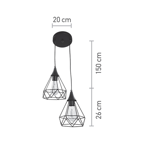 InLight Κρεμαστό φωτιστικό από μαύρο μέταλλο 2XE27 D:20cm (4024-2-BL-ROSETTE)