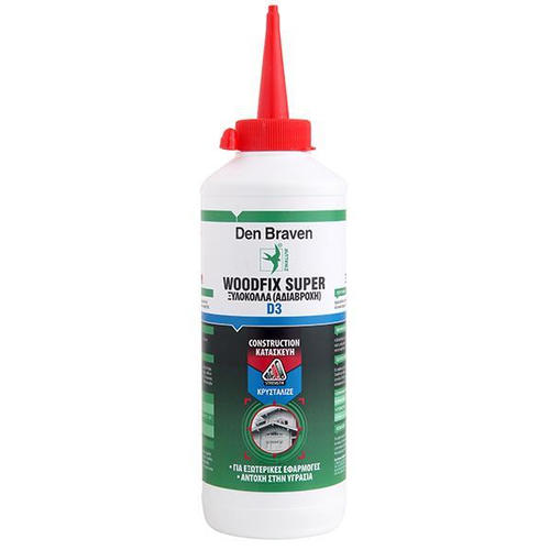 Ξυλόκολλα ταχείας πήξης WOODFIX D3 αδιάβροχη 750gr κρυσταλλιζέ με βάση PVAC, στερεά κατά όγκο 50%, υπερκαλύπτει προδιαγραφές D3 EN 204/205, για εσωτερικές και εξωτερικές εφαρμογές / 84000707