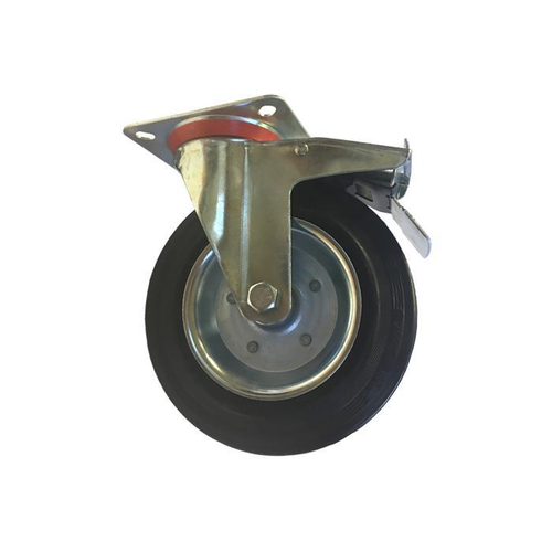 Ρόδα μαύρη περιστρεφόμενη με φρένο 160x40mm, ύψος 190mm, αντοχή 145Kg, διαστάσεις πλάκας 130x105mm / 651160