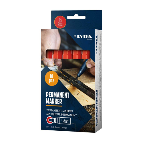 Μαρκαδόρος ανεξίτηλος 10τεμ. κόκκινος με στρογγυλή μύτη χωρίς μπίλια για όλες τις επιφάνειες 1-4mm fine / L4020017