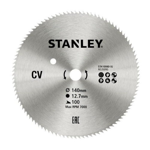 Δίσκος stanley διαμαντέ κοπής ξύλου και κόντρα πλακέ fine cut με τρύπα 12,7mm, διάμετρο 140mm και 100 δόντια / STA10080-XJ