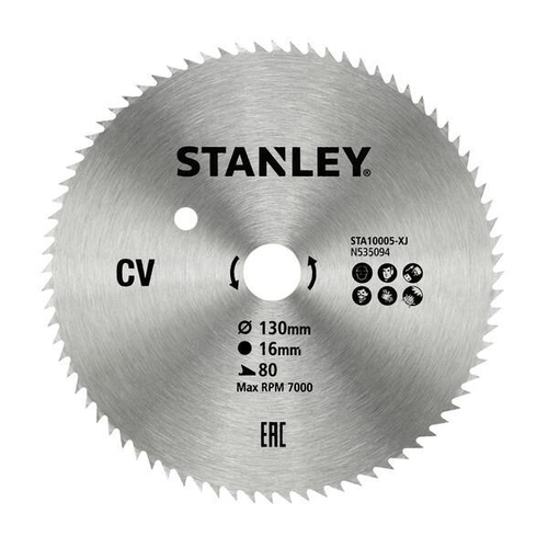 Δίσκος stanley διαμαντέ κοπής ξύλου και κόντρα πλακέ fine cut με τρύπα 12,7mm, διάμετρο 130mm και 80 δόντια / STA10005-XJ