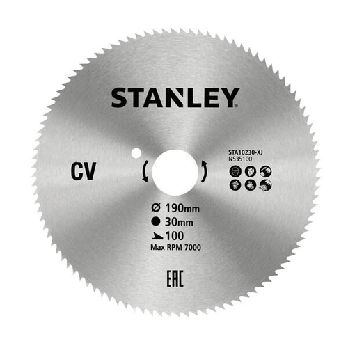 Δίσκος stanley διαμαντέ κοπής ξύλου και κόντρα πλακέ fine cut με τρύπα 30mm, διάμετρο 190mm και 100 δόντια / STA10230-XJ