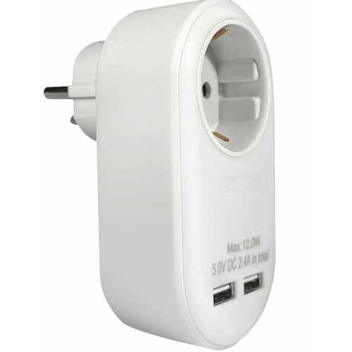 ELP37101 | ΑΝΤΑΠΤOΡΑΣ ΜΕ USB SCHUKO → 1Θ SCHUKO max:3680W IP20 ΛΕΥΚΟ