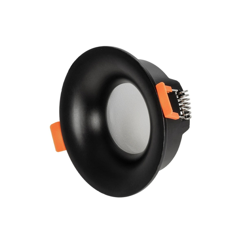 GloboStar® 60893 GASPAR Χωνευτό Στρόγγυλο Σποτ Οροφής για Λάμπα MR16/GU10 IP65 - Αλουμίνιο & Γυαλί - Φ8.5 x Υ3.5cm - Μαύρο & Διάφανο - 5 Χρόνια Εγγύηση