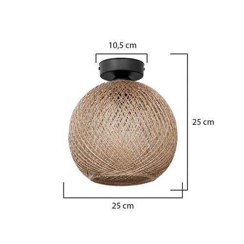 GloboStar® CORDE 203-0270 Μοντέρνο Φωτιστικό Οροφής Μπάλα Μονόφωτο 1 x E27 IP20 Μπέζ Σχοίνι - Μ26 x Π26 x Υ30cm