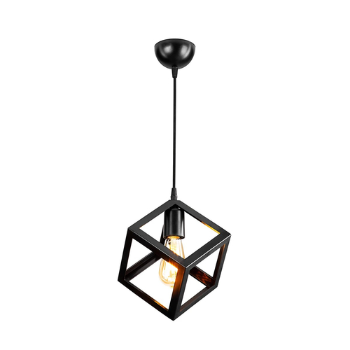 GloboStar® DISE 203-0274 Μοντέρνο Κρεμαστό Φωτιστικό Κύβος Μονόφωτο 1 x E27 IP20 Μαύρο Πλαστικό - Μ18 x Π18 x Υ68cm