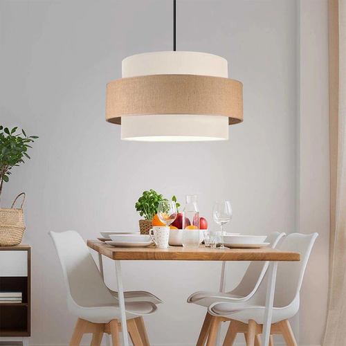 GloboStar® SOHO 204-0172 Μοντέρνο Κρεμαστό Φωτιστικό Kαπέλο Μονόφωτο 1 x E27 IP20 Μπεζ & Καφέ Ύφασμα - Μ30 x Π30 x Υ20cm