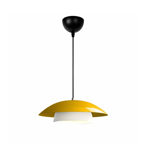 GloboStar® AURA 204-0118 Μοντέρνο Κρεμαστό Φωτιστικό Καμπάνα Μονόφωτο 1 x E27 IP20 Κίτρινο & Λευκό Μέταλλο - Μ31 x Π31 x Υ27cm