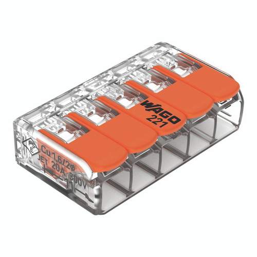WAGO 221 CONNECTOR, 5 CONDUCTORS 0,5-4 MM2