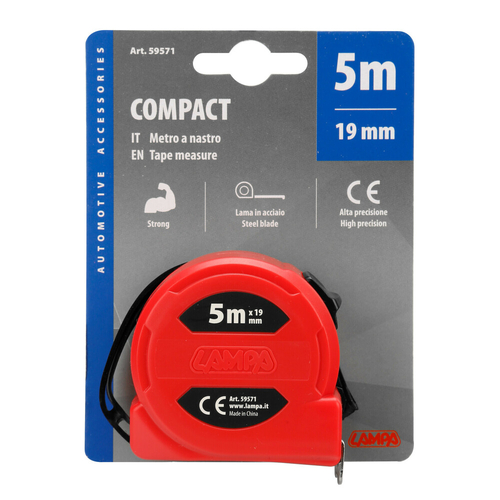ΜΕΤΡΟΤΑΙΝΙΑ ΑΥΤΟΜΑΤΗ COMPACT 5m x16mm ΚΟΚΚΙΝΗ ΜΕ ΚΛΙΠ ΖΩΝΗΣ LAMPA - 1 ΤΕΜ.