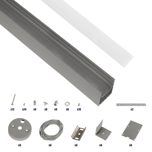 GLOBOSTAR® ALP-LINEAR BRIGHTRAIL 61776-3M Επιφανειακό / Κρεμαστό Προφίλ Αλουμινίου με Λευκό Γαλακτερό Πατητό Κάλυμμα για Ταινίες LED IP20 - Γκρι Ανθρακί Ματ - Μ300 x Π5 x Υ7.5cm