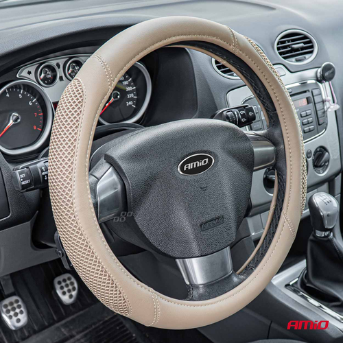 ΚΑΛΥΜΜΑ ΤΙΜΟΝΙΟΥ SWC-61 (M) 37>39cm ΜΠΕΖ ΜΕ ΤΡΥΠΗΤΟ ΣΧΕΔΙΟ ΣΤΑ ΠΛΑΙΝΑ AMIO - 1 ΤΕΜ.