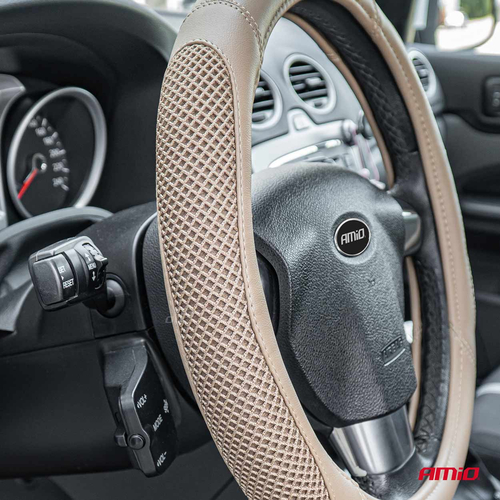 ΚΑΛΥΜΜΑ ΤΙΜΟΝΙΟΥ SWC-61 (M) 37>39cm ΜΠΕΖ ΜΕ ΤΡΥΠΗΤΟ ΣΧΕΔΙΟ ΣΤΑ ΠΛΑΙΝΑ AMIO - 1 ΤΕΜ.